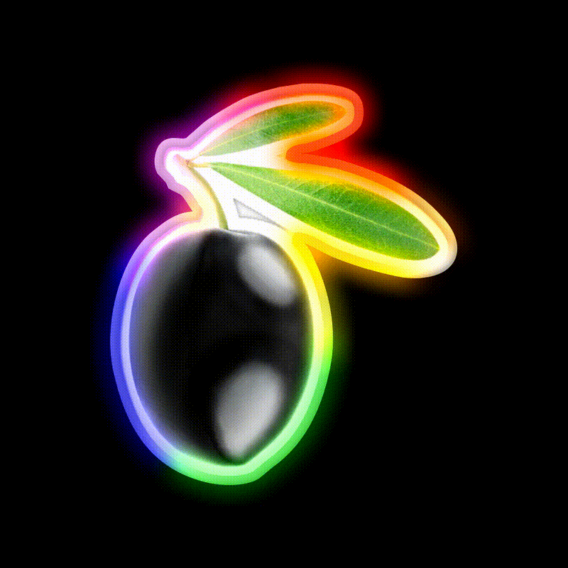 Black Olive Snack Food Led Neon Sign Rgb Color - LED neon sign close-up detail