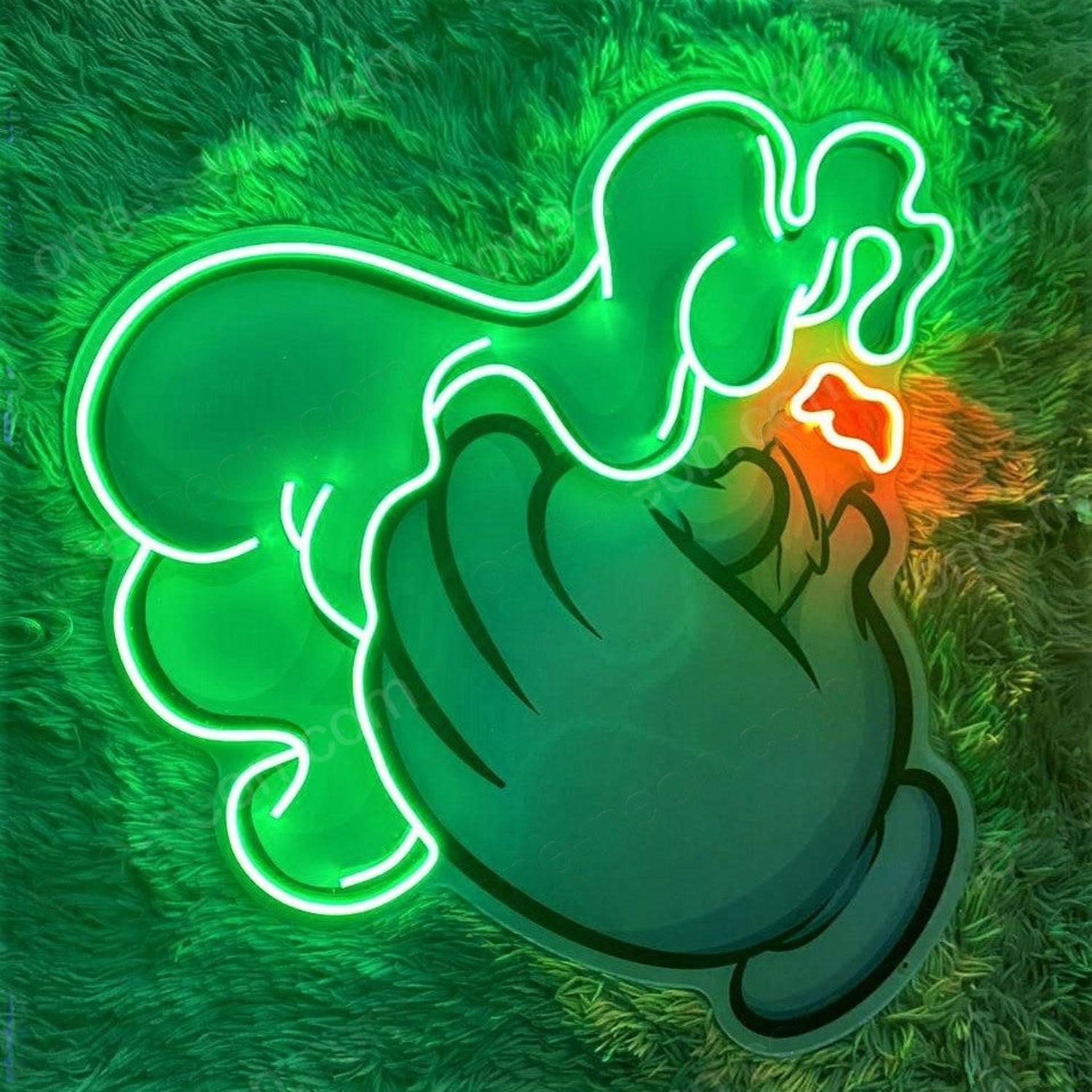 Blaze It Cartoon Hand Led Neon Sign With Green Smoke Orange Ember Urban Decor | Shineneon