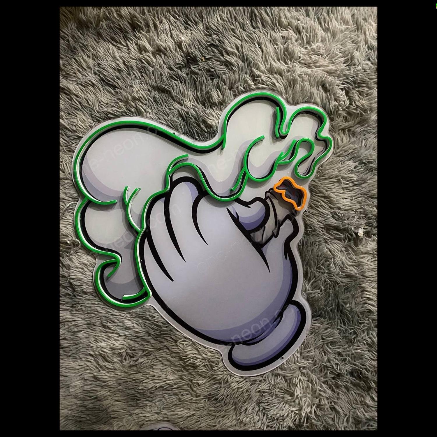 Blaze It Cartoon Hand Led Neon Sign With Green Smoke Orange Ember Urban Decor | Shineneon