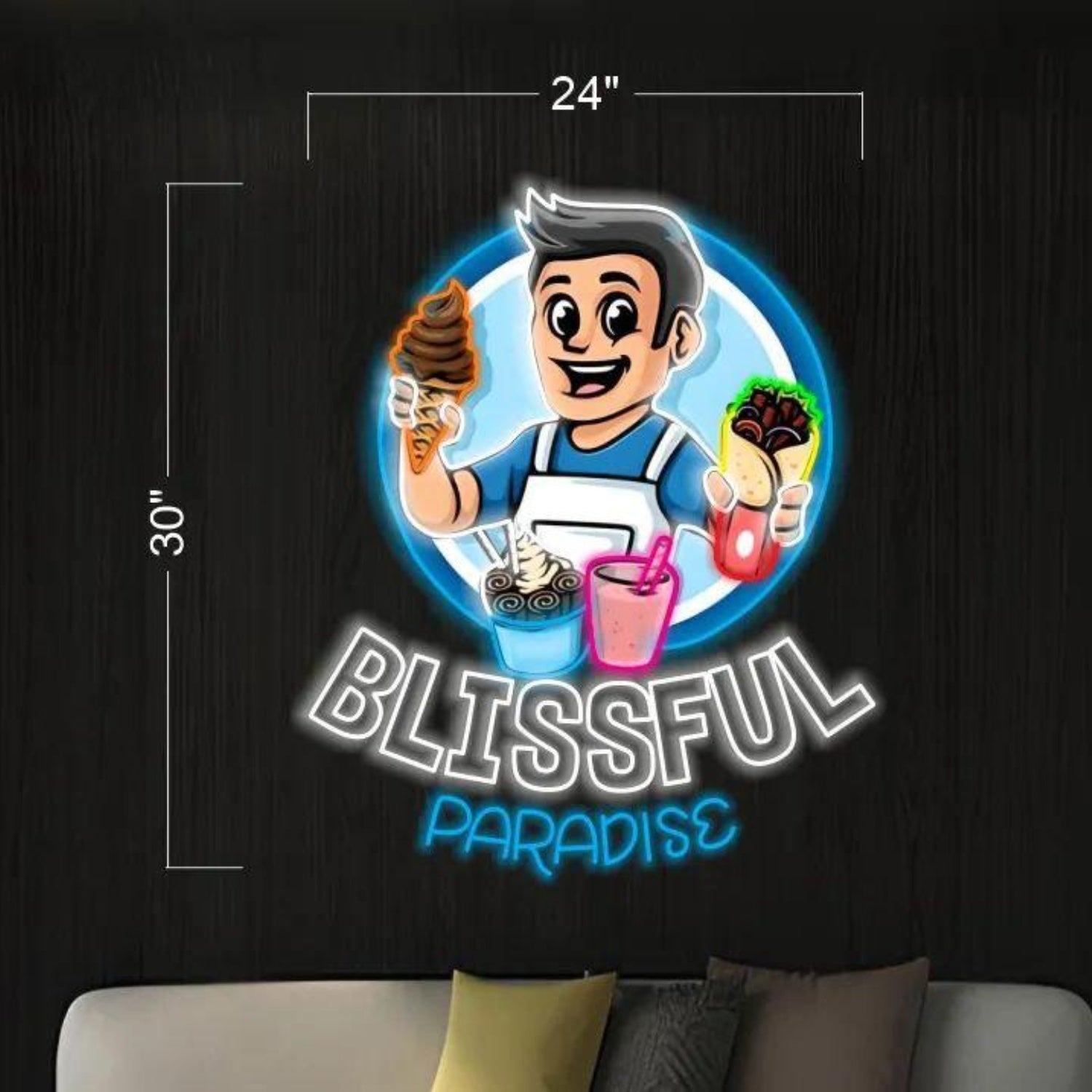 Blissful Paradise Blue White Cartoon Led Neon Sign For Cafe Dessert Shop Decor | Shineneon