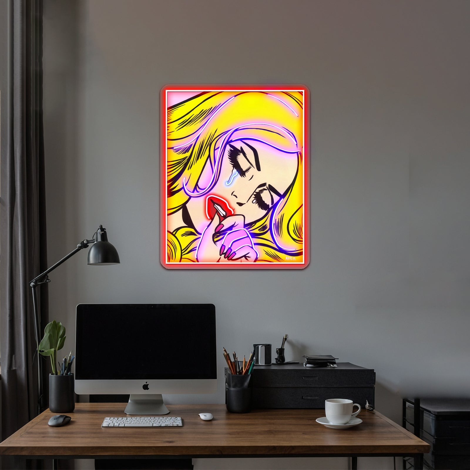 Blonde Crying Comic Girl Artwork Led Neon Sign - Shineneon