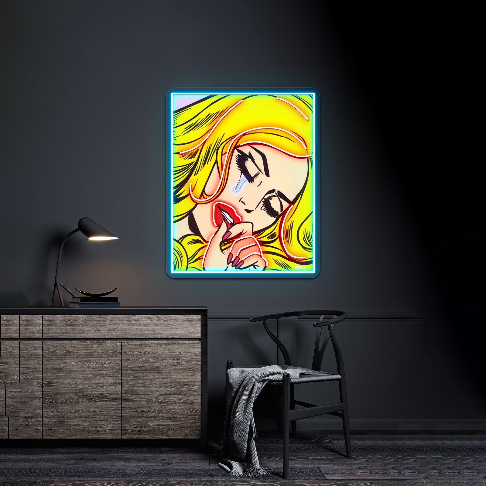 Blonde Crying Comic Girl Artwork Led Neon Sign