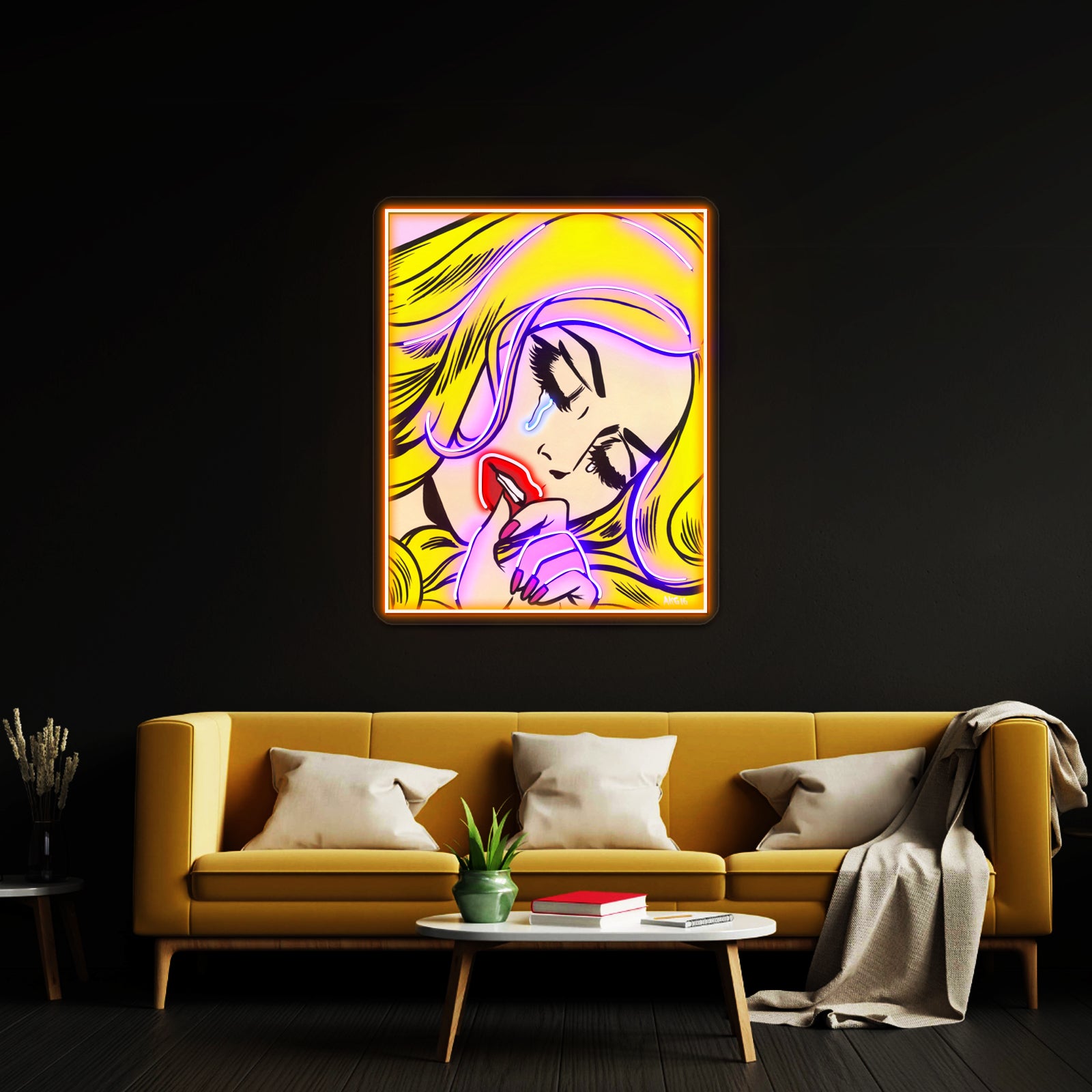 Blonde Crying Comic Girl Artwork Led Neon Sign