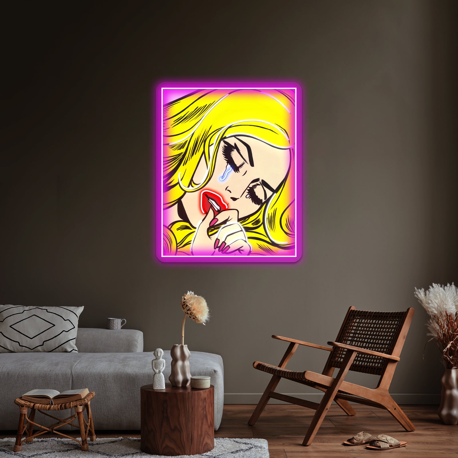 Blonde Crying Comic Girl Artwork Led Neon Sign