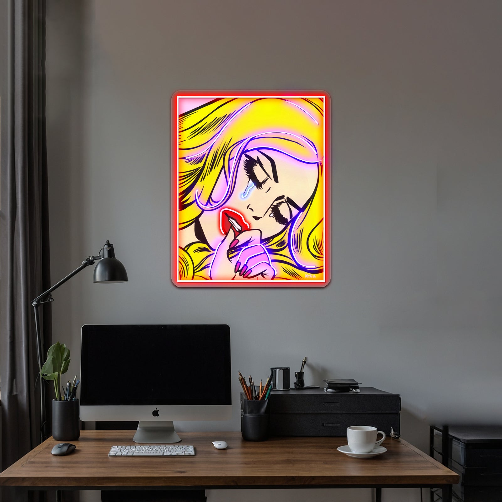 Blonde Crying Comic Girl Artwork Led Neon Sign