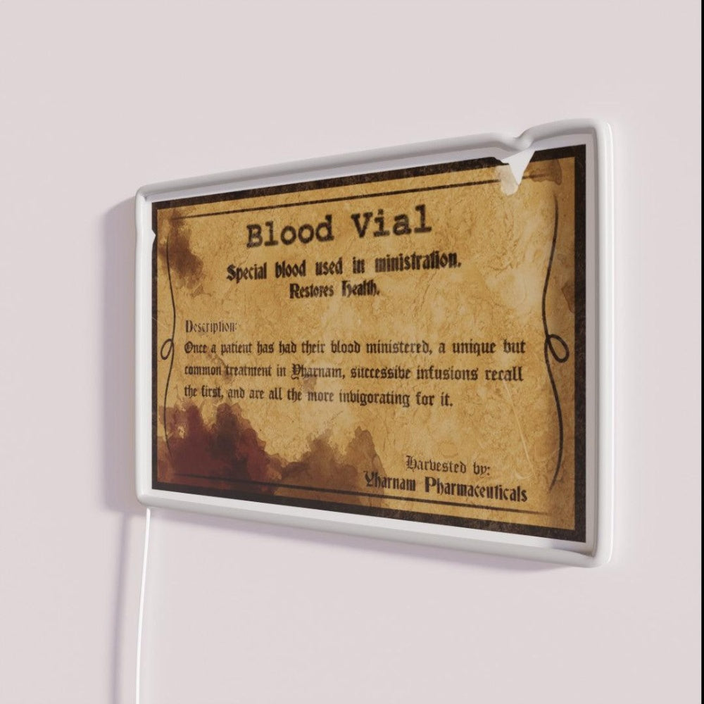 Blood Vial Bloodborne Rgb Led Neon Sign - Neon sign mounted on wall in room