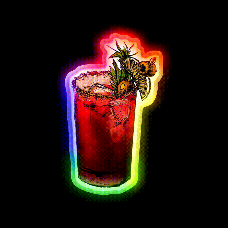 Bloody Mary Inked Cocktail Bar Decor Led Neon Sign Rgb Color - LED neon sign close-up detail