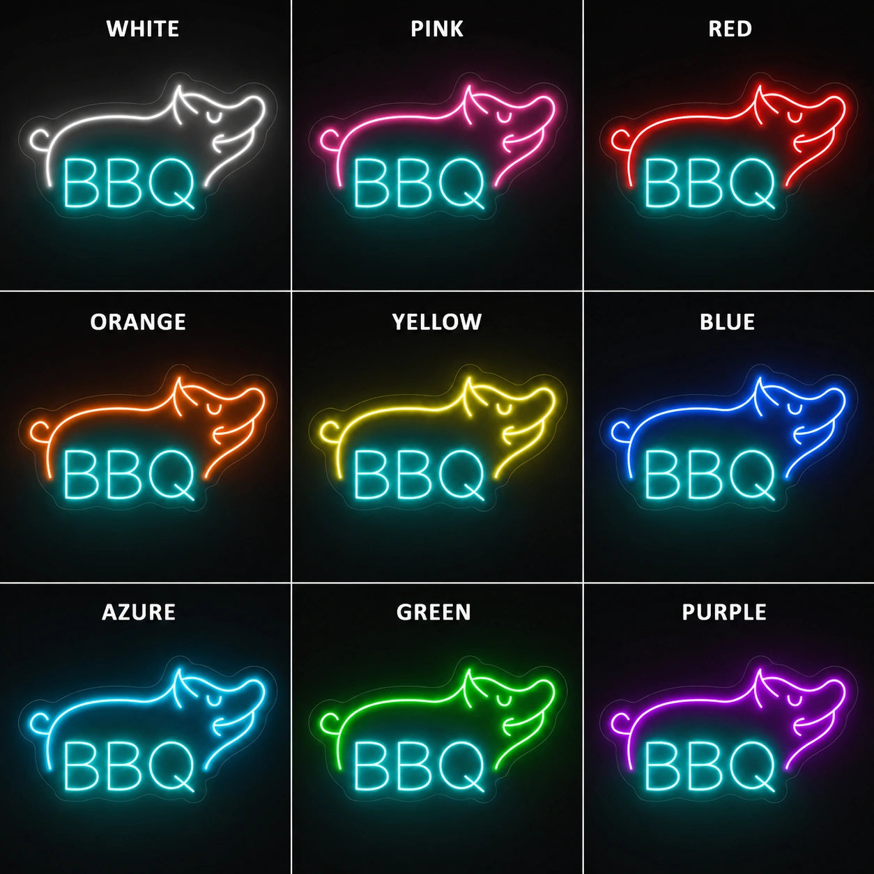 Blue BBQ Pig Outline Neon Sign LED Neon Sign color grid