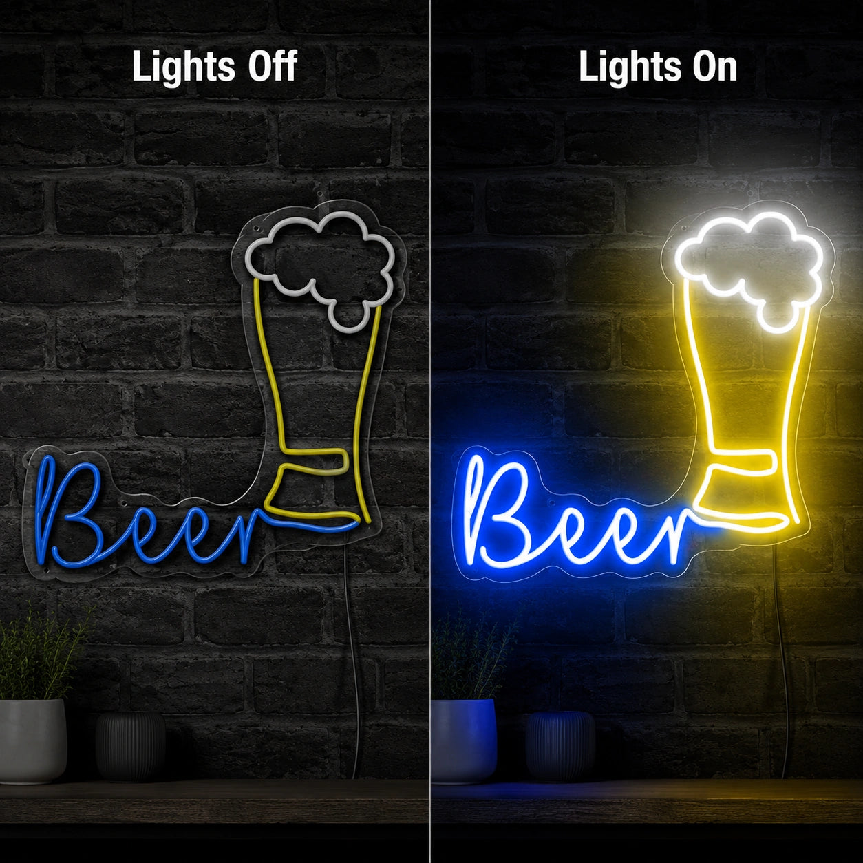 Blue Beer Brick Neon Sign LED Neon Sign day and night comparison