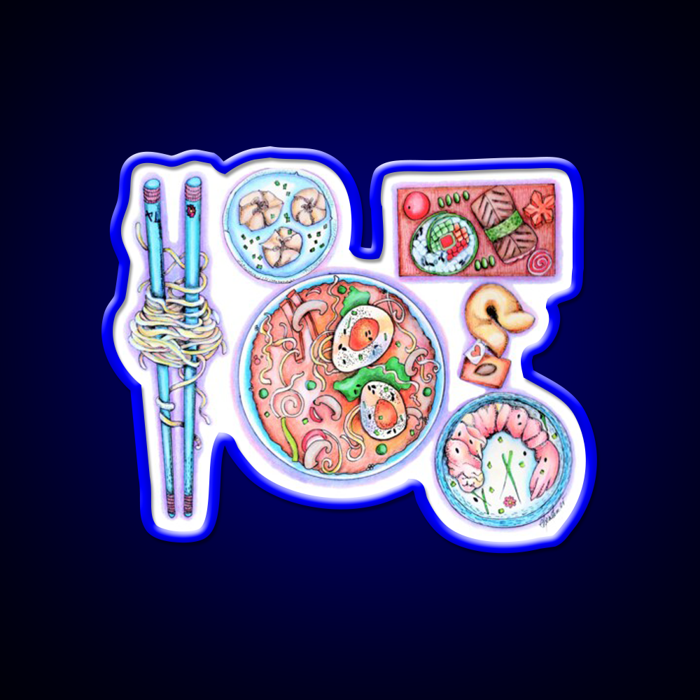 Blue Chopsticks Noodles Led Neon Sign Chinese Food Rgb Color