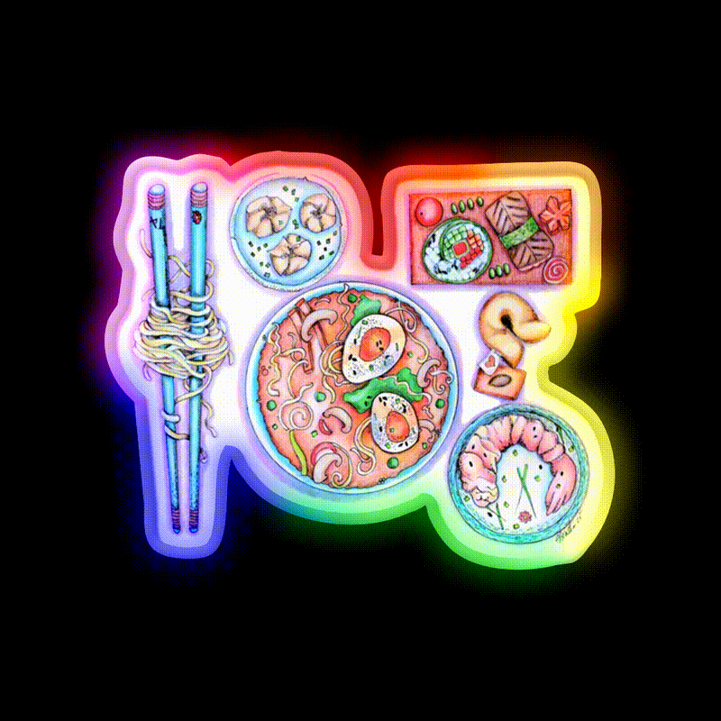 Blue Chopsticks Noodles Led Neon Sign Chinese Food Rgb Color