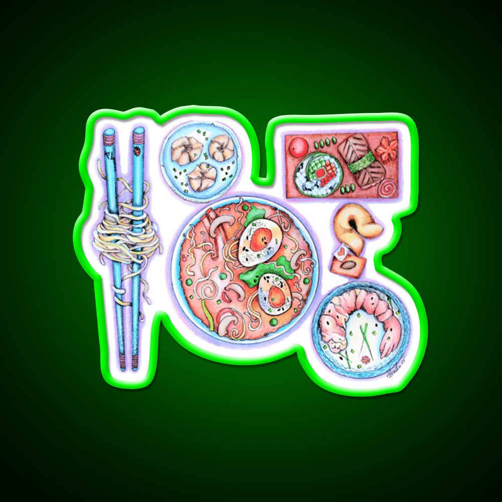 Blue Chopsticks Noodles Led Neon Sign Chinese Food Rgb Color - Shineneon