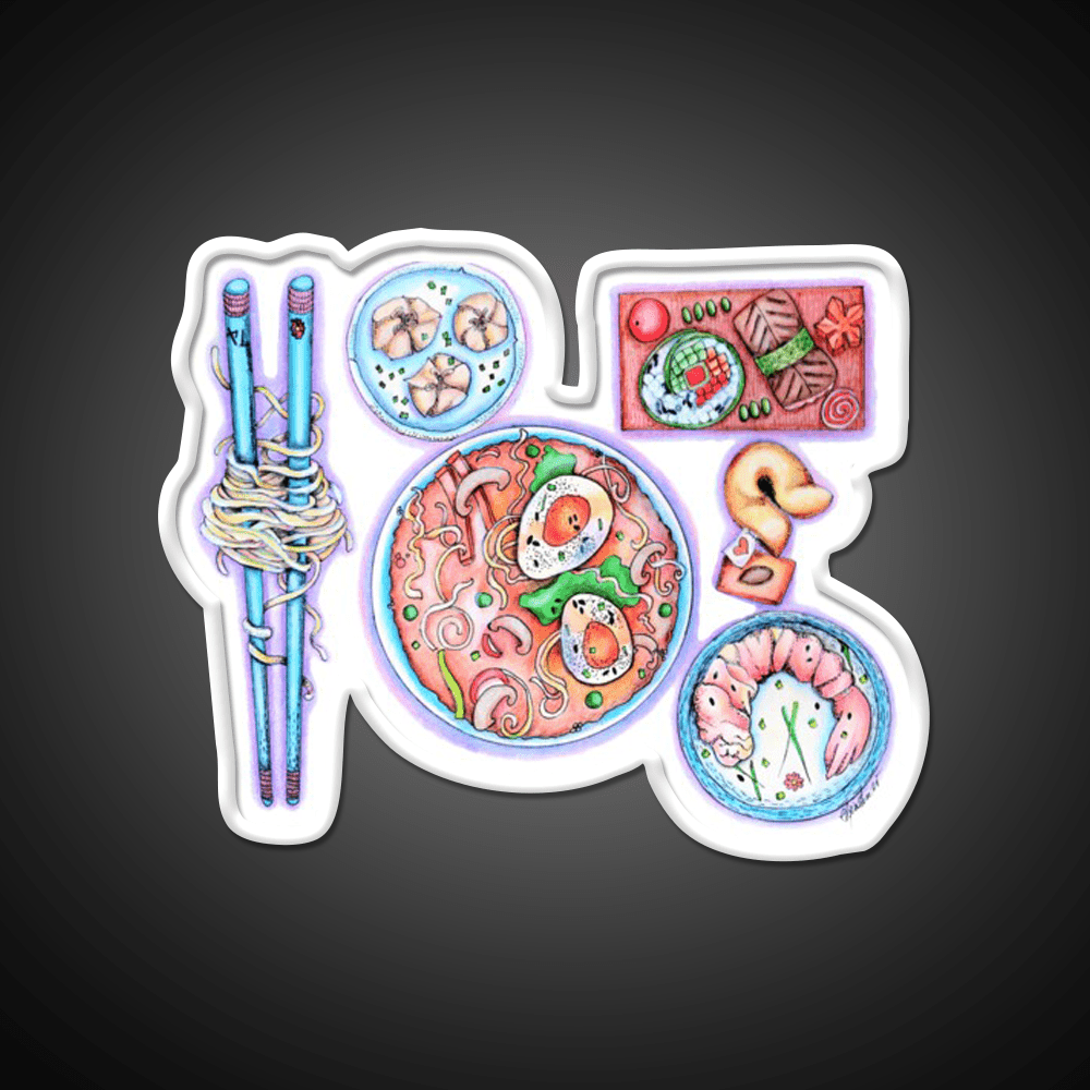 Blue Chopsticks Noodles Led Neon Sign Chinese Food Rgb Color - Shineneon