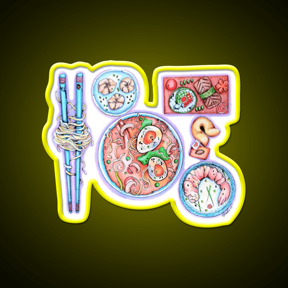 Blue Chopsticks Noodles Led Neon Sign Chinese Food Rgb Color - Shineneon