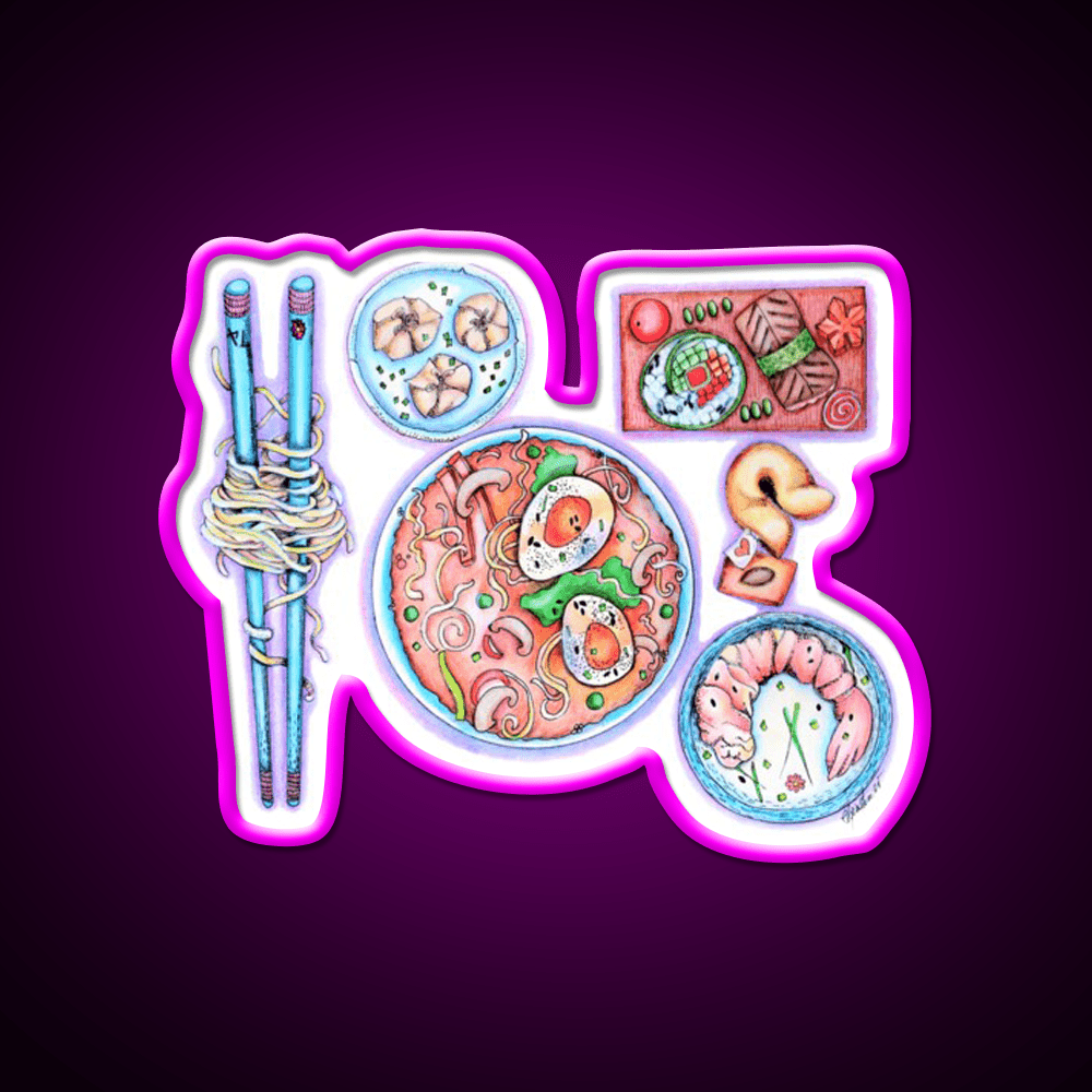 Blue Chopsticks Noodles Led Neon Sign Chinese Food Rgb Color - Shineneon