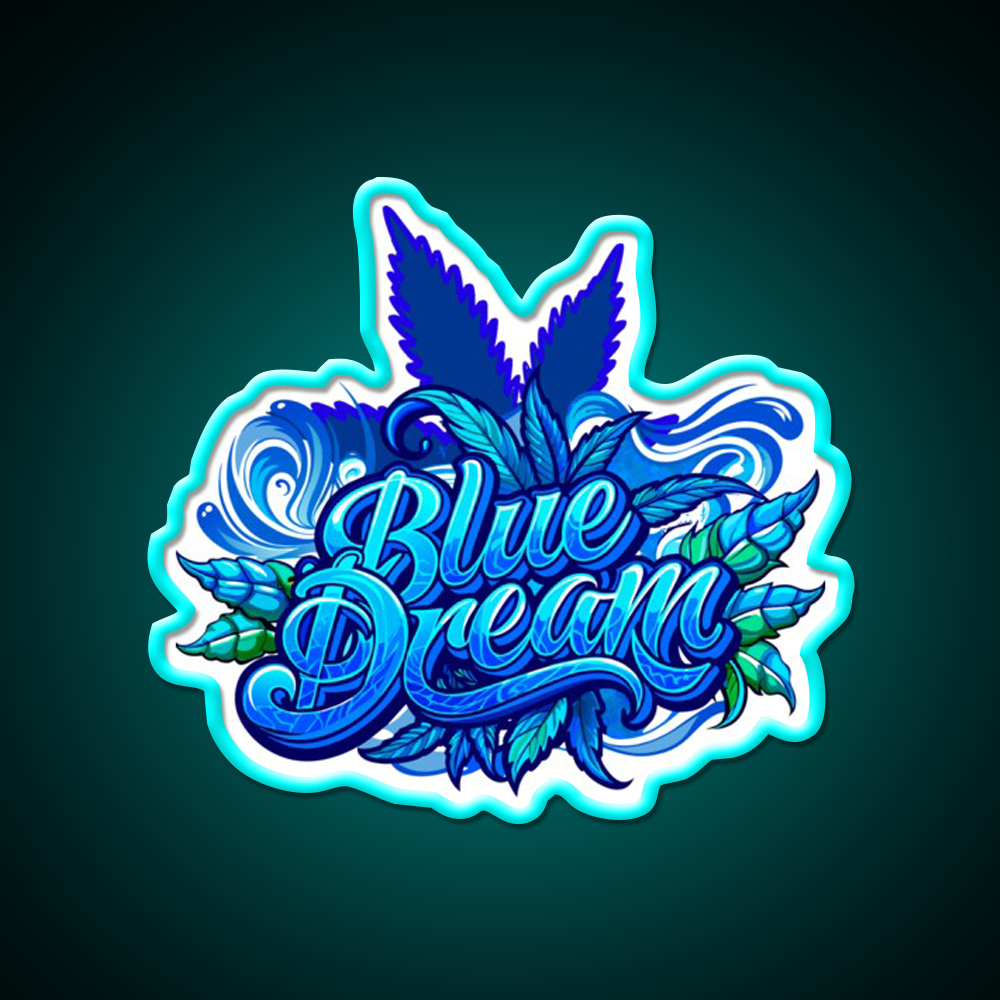 Blue Dream Hemp Inspired Green Leaf Led Neon Sign Rgb Color - Size and dimension reference