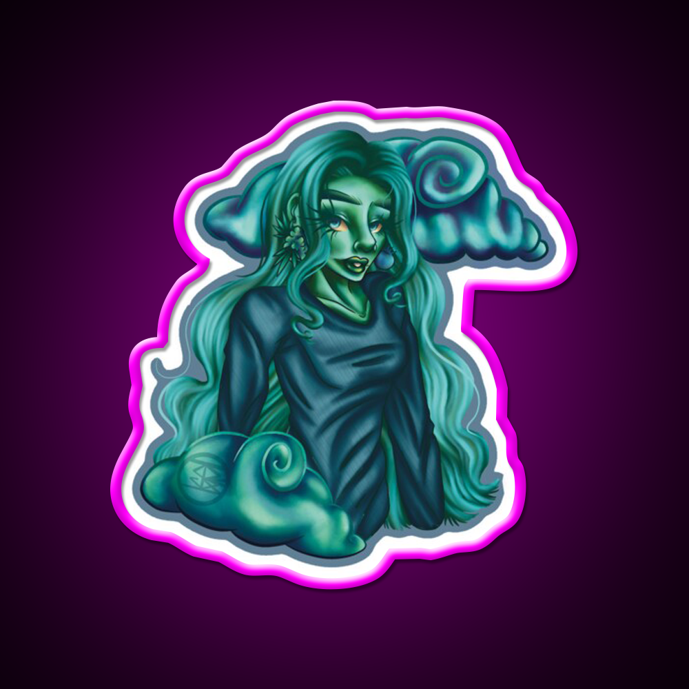 Blue Dream Nymph Hemp Inspired Green Leaf Led Neon Sign Rgb Color - Neon sign mounted on wall in room
