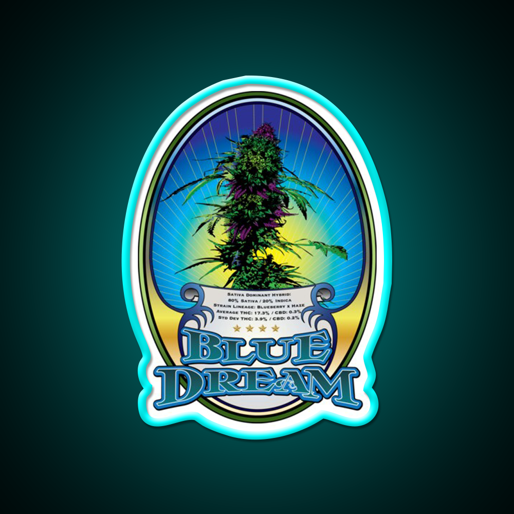 Blue Dream Strain Art Hemp Inspired Green Leaf Led Neon Sign Rgb Color - Size and dimension reference
