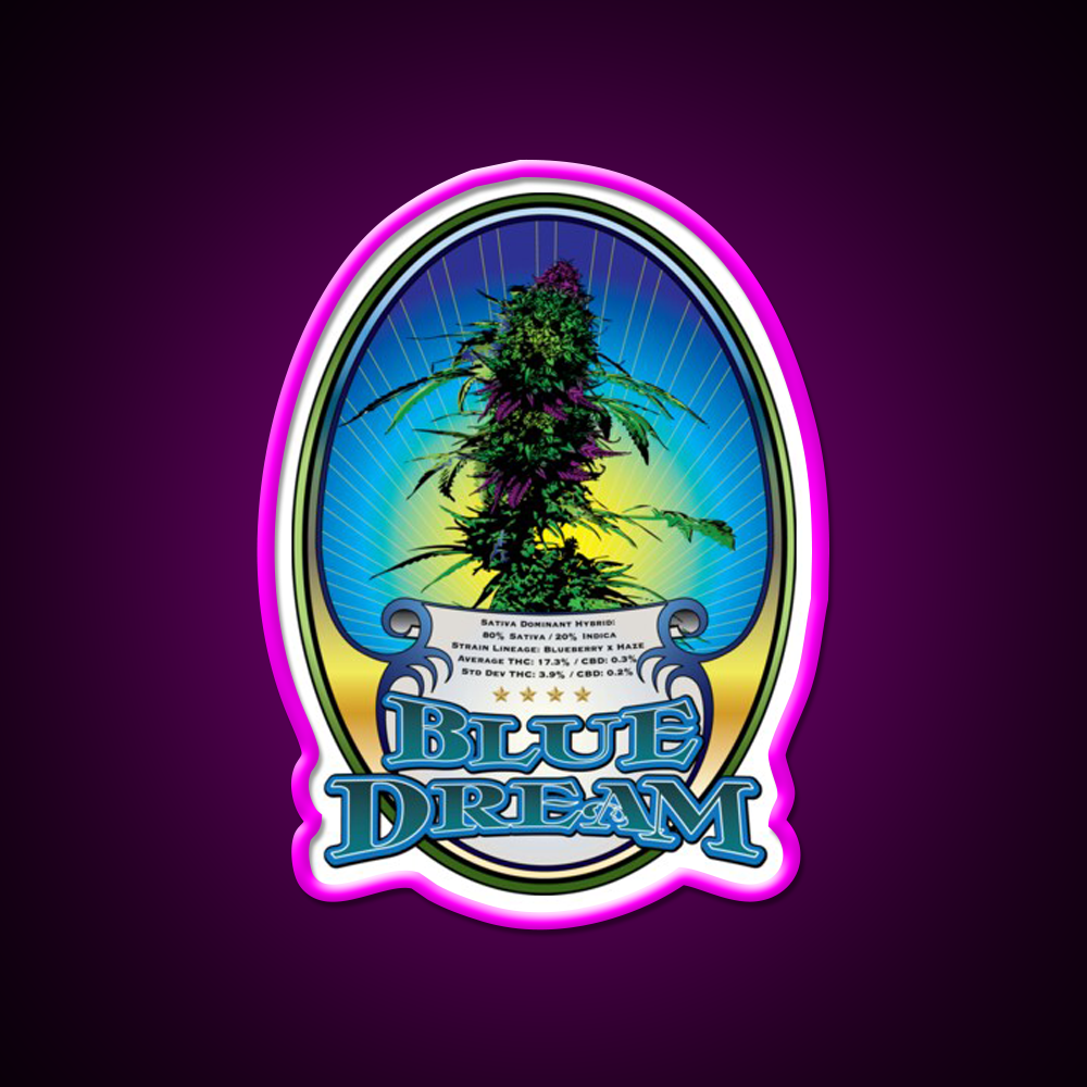 Blue Dream Strain Art Hemp Inspired Green Leaf Led Neon Sign Rgb Color - Neon sign mounted on wall in room