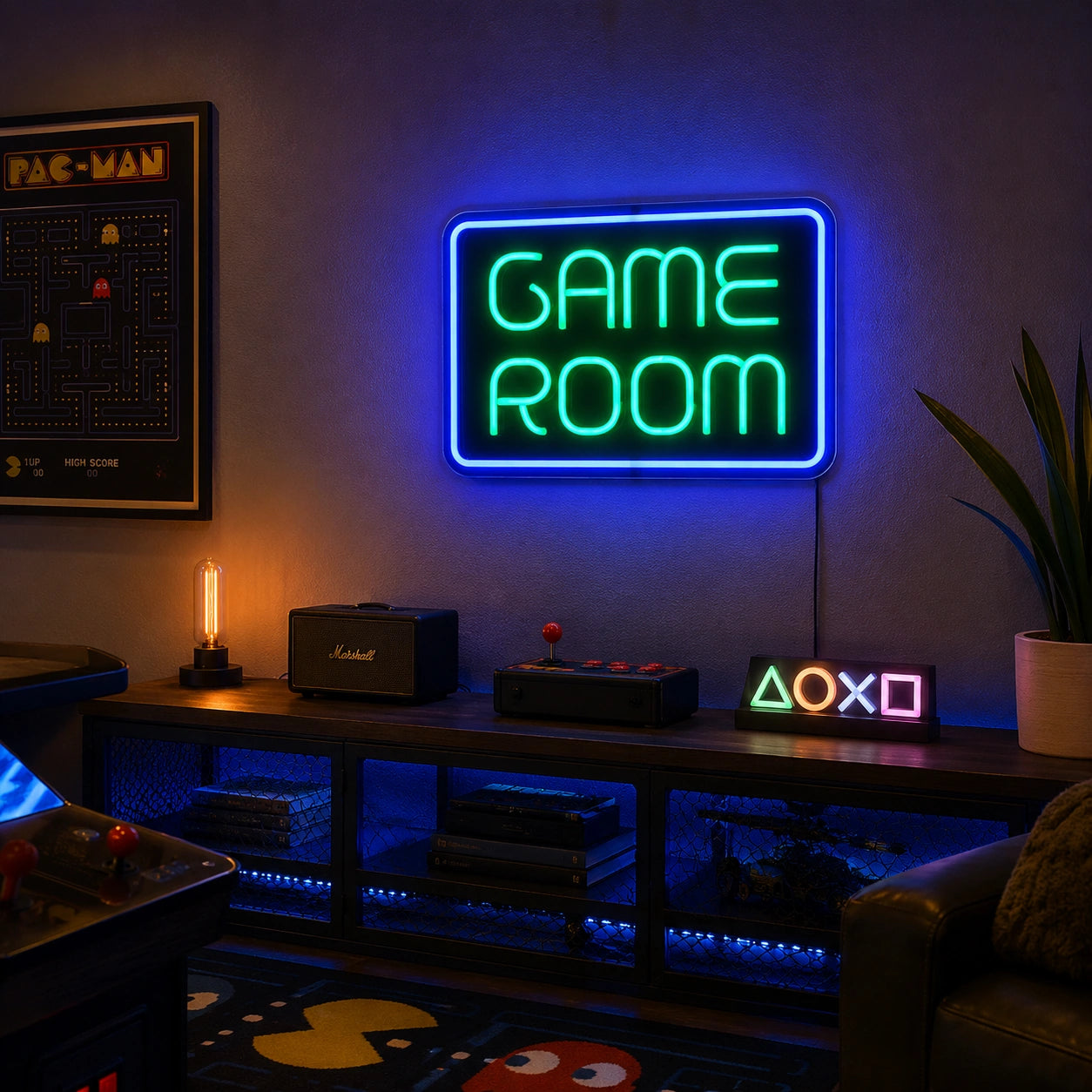 Blue Game Room Panel Neon Sign LED Neon Sign real lifestyle scene