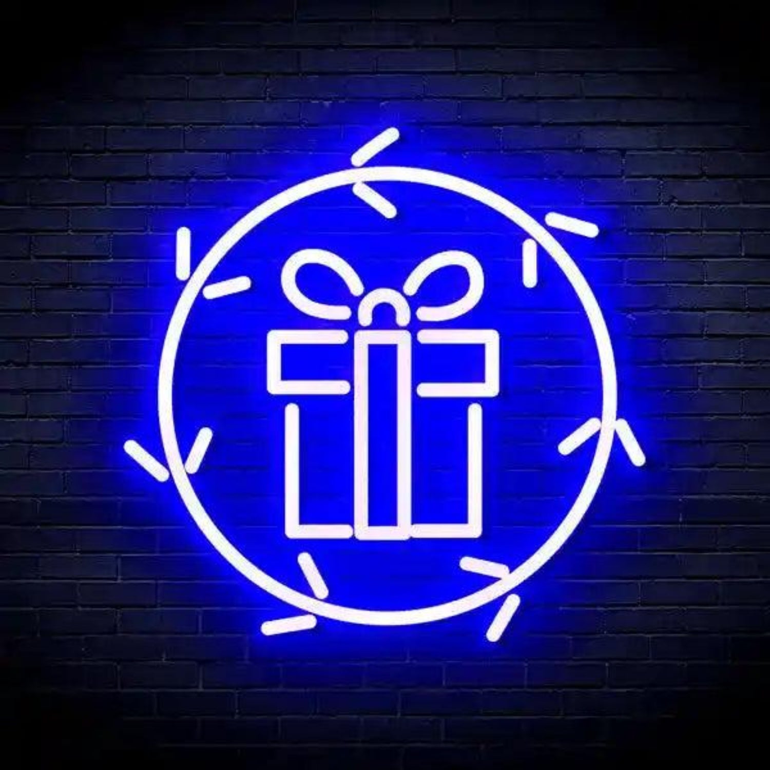 Blue Gift Box Circle Present Led Neon Sign For Christmas Holiday Decor | Shineneon