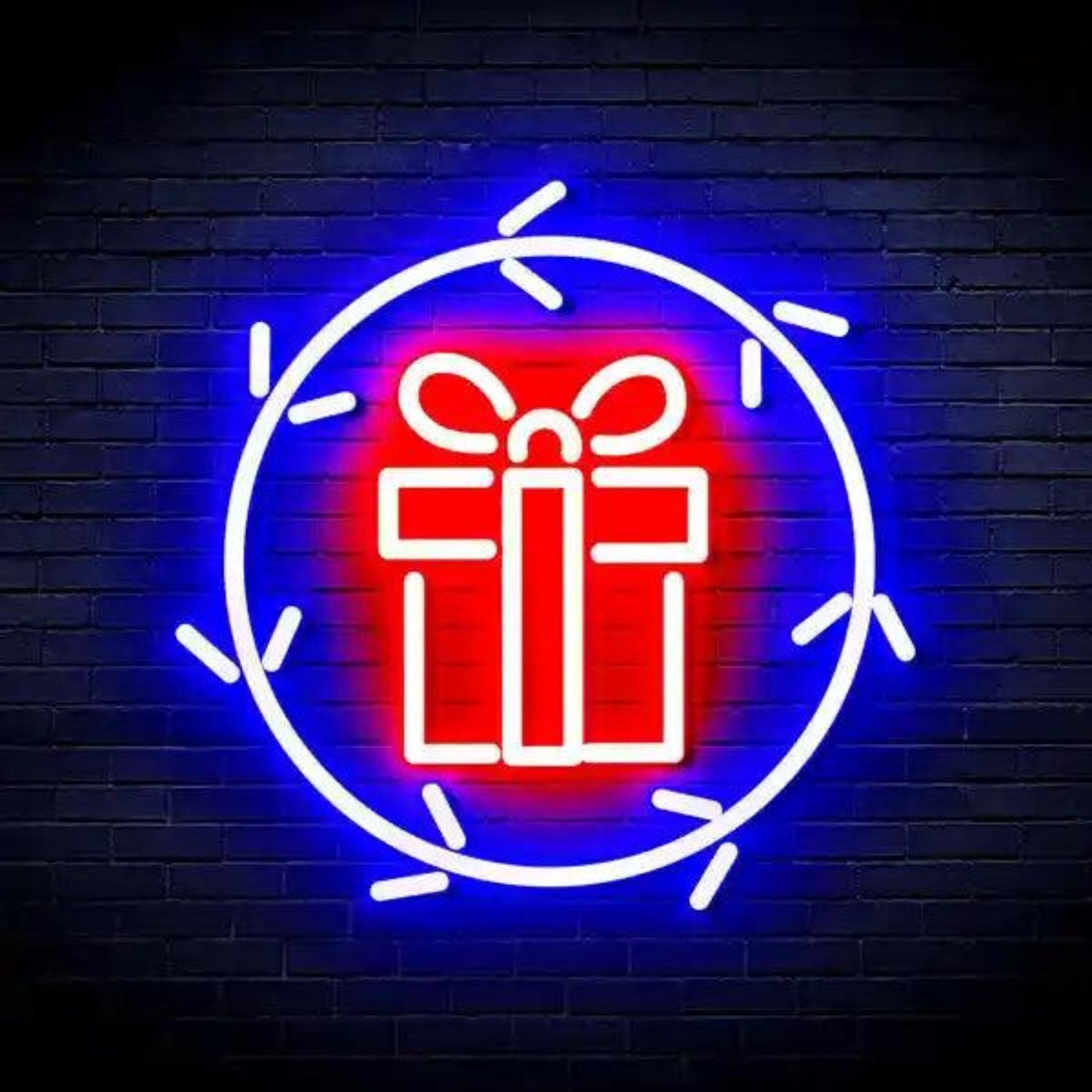 Blue Gift Box Circle Present Led Neon Sign For Christmas Holiday Decor | Shineneon