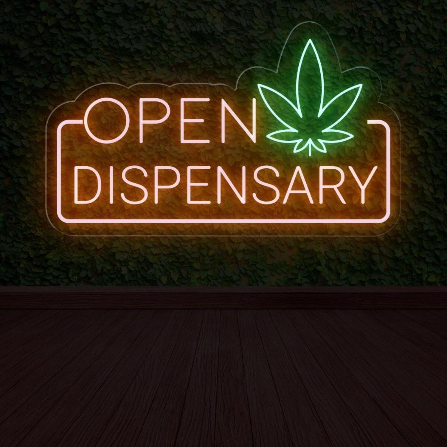 Blue Green Cannabis Leaf Open Dispensary Led Neon Sign For Marijuana Shop | Shineneon