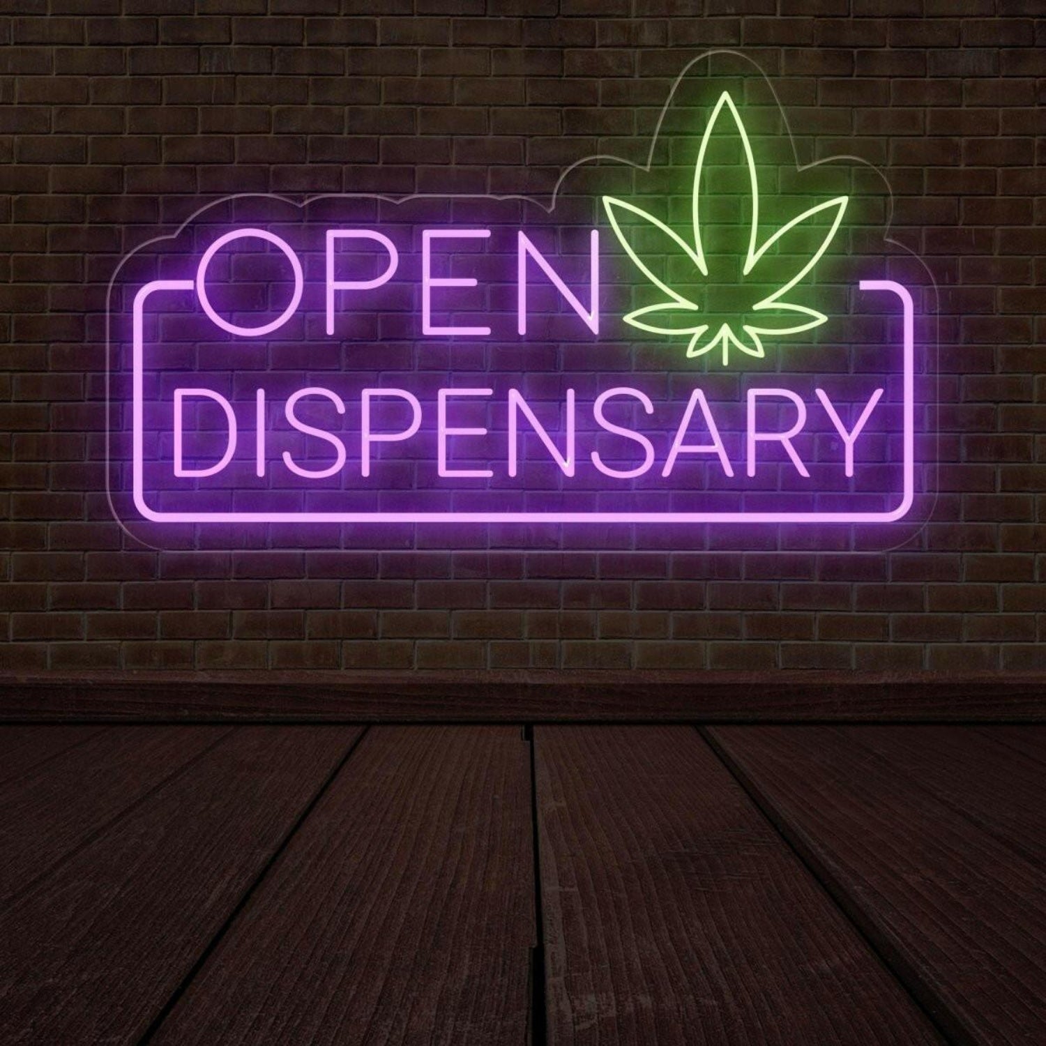 Blue Green Cannabis Leaf Open Dispensary Led Neon Sign For Marijuana Shop | Shineneon