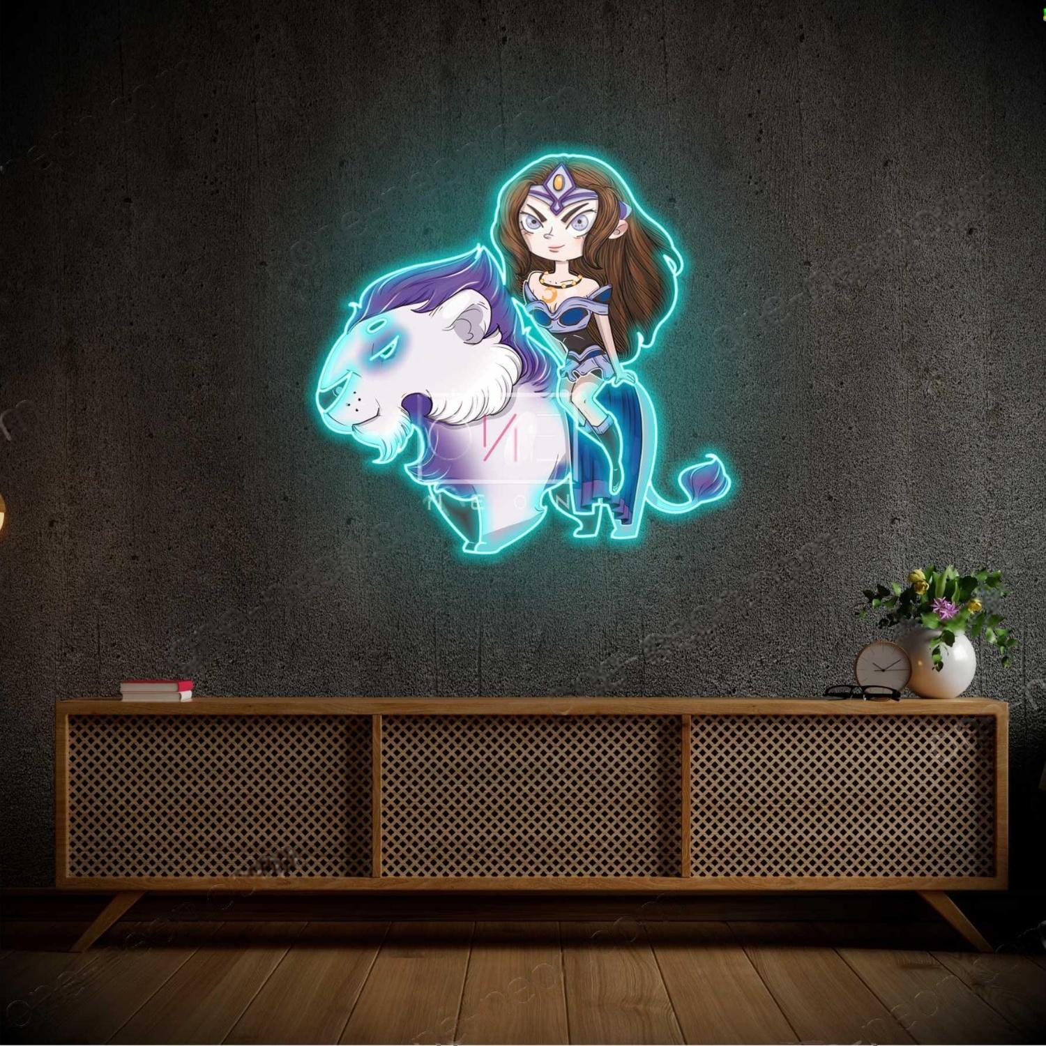 Blue-Green Cartoon Luna On Lion Led Neon Sign For Gaming Room Decor | Shineneon