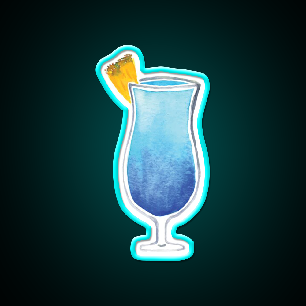 Blue Hawaiian Drink Cocktail Bar Decor Led Neon Sign Rgb Color - Size and dimension reference