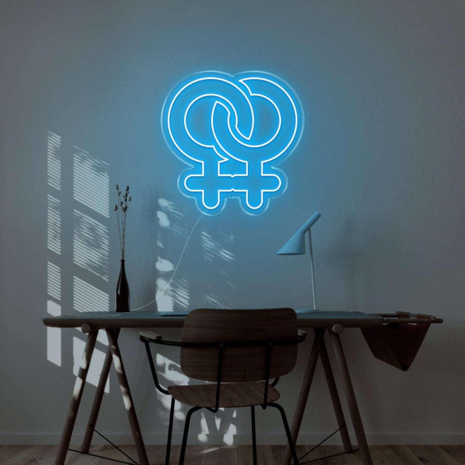 Blue Intertwined Female Symbols Led Neon Sign For Modern Indoor Decor | Shineneon