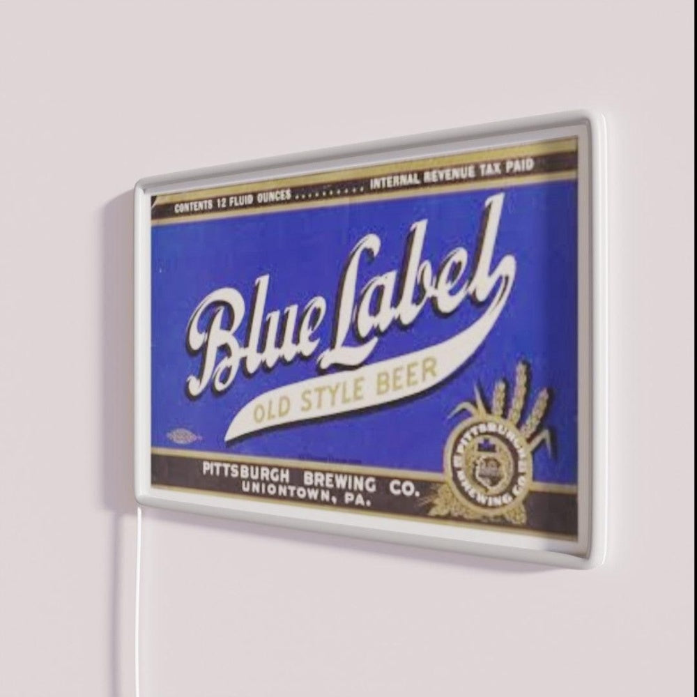 Blue Label Old Style Beer Rgb Led Neon Sign - Neon sign mounted on wall in room