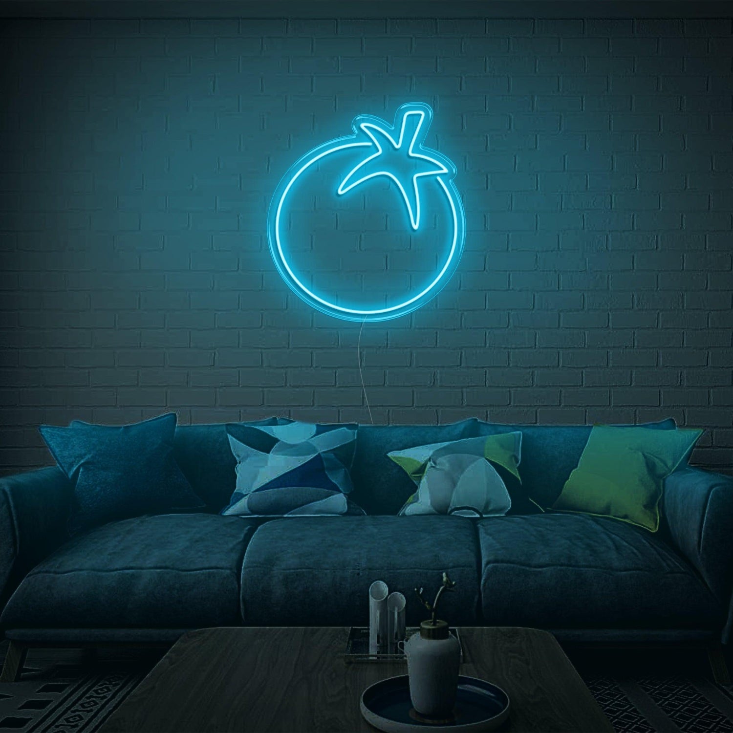 Blue Line Art Tomato Led Neon Sign For Modern Home Decor | Shineneon