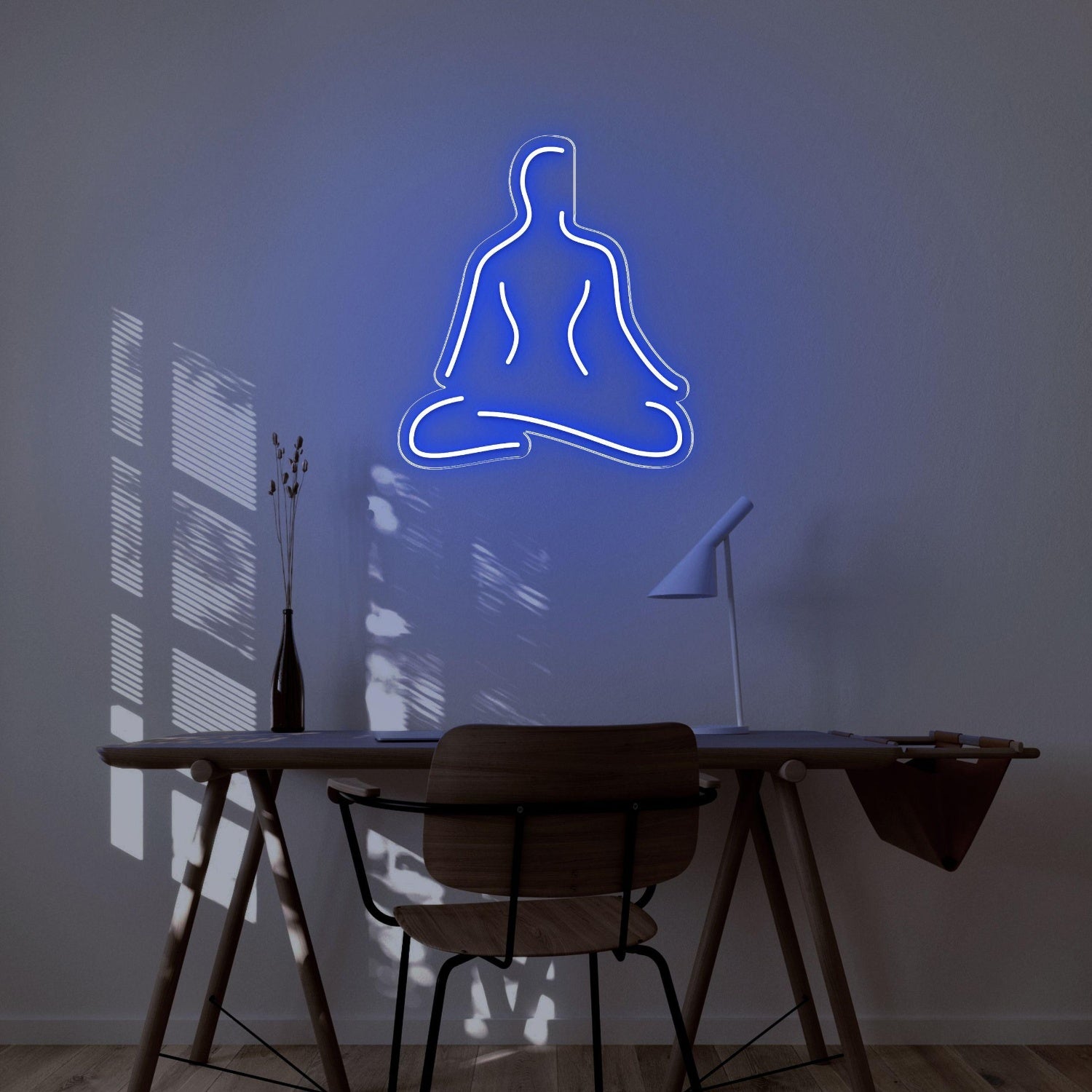 Blue Meditating Silhouette Led Neon Sign For Serene Study Decor | Shineneon