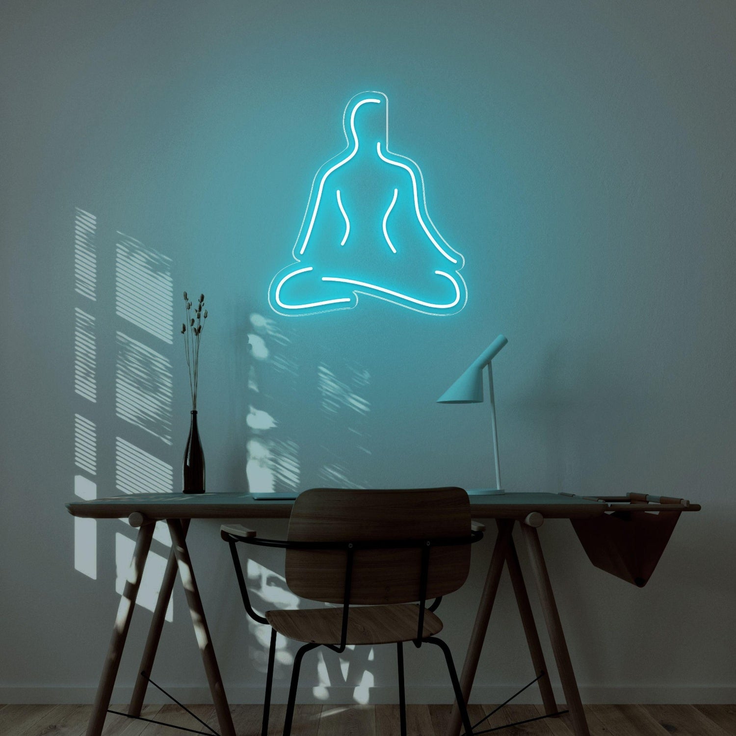Blue Meditating Silhouette Led Neon Sign For Serene Study Decor | Shineneon