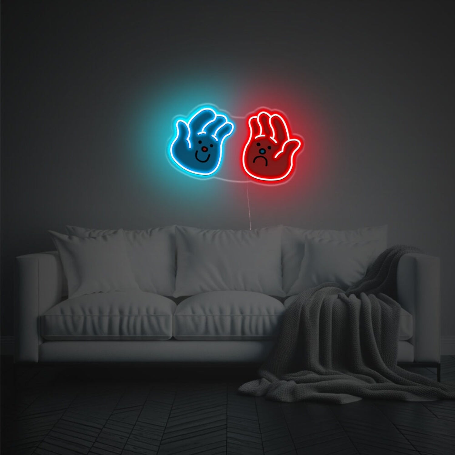 Blue Smily Hand And Red Sad Hand Led Neon Acrylic Artwork | Shineneon