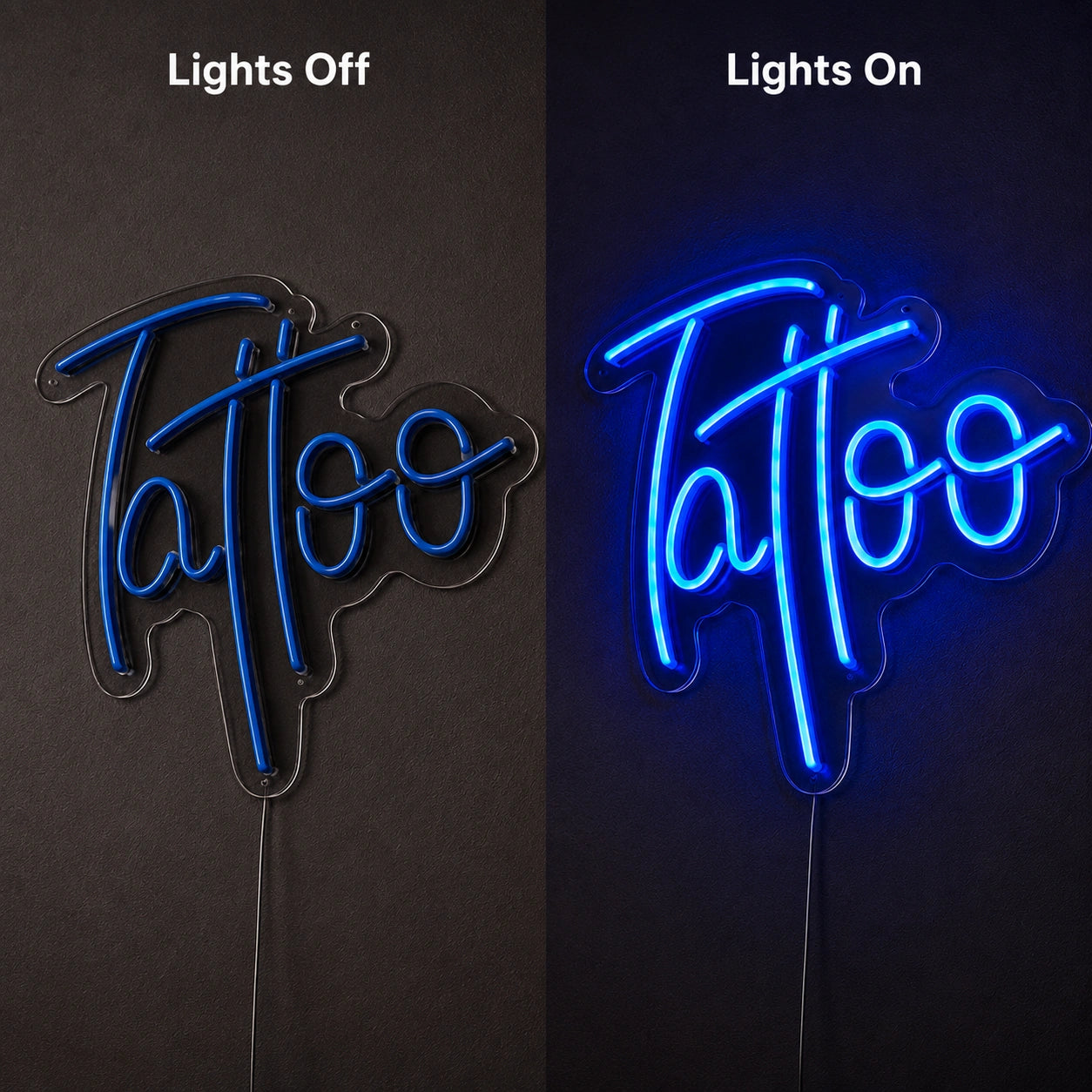 Blue Tattoo LED Neon Sign - 06 Day Night Comparison