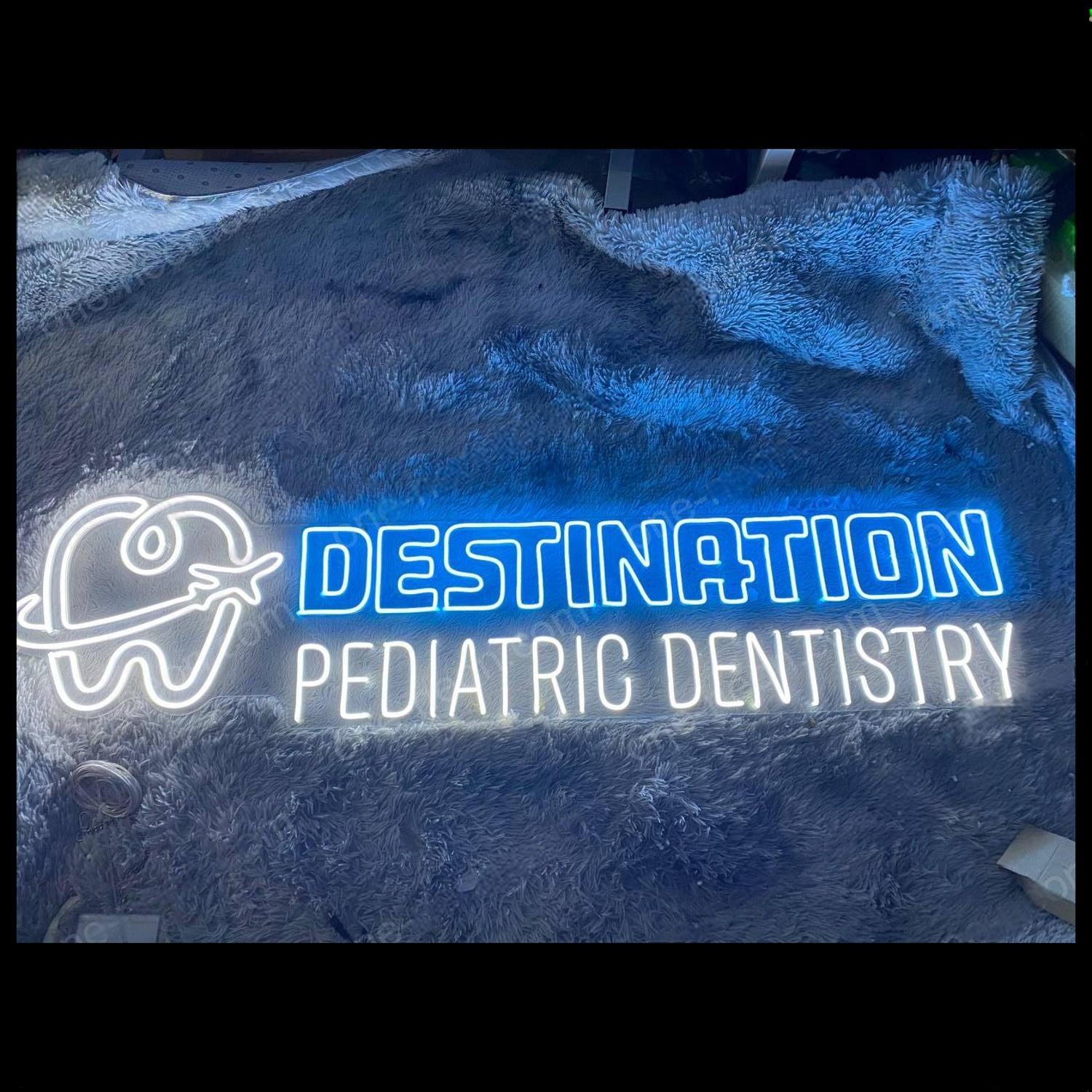 Blue-White Destination Pediatric Dentistry Led Neon Sign For Kids Clinic Decor | Shineneon