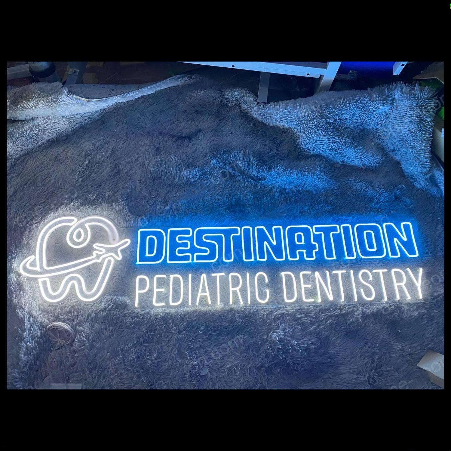 Blue-White Destination Pediatric Dentistry Led Neon Sign For Kids Clinic Decor | Shineneon