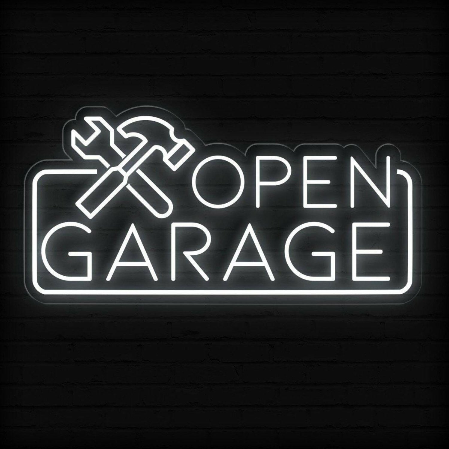 Blue White Open Garage Led Neon Sign With Tools For Auto Shop Business | Shineneon