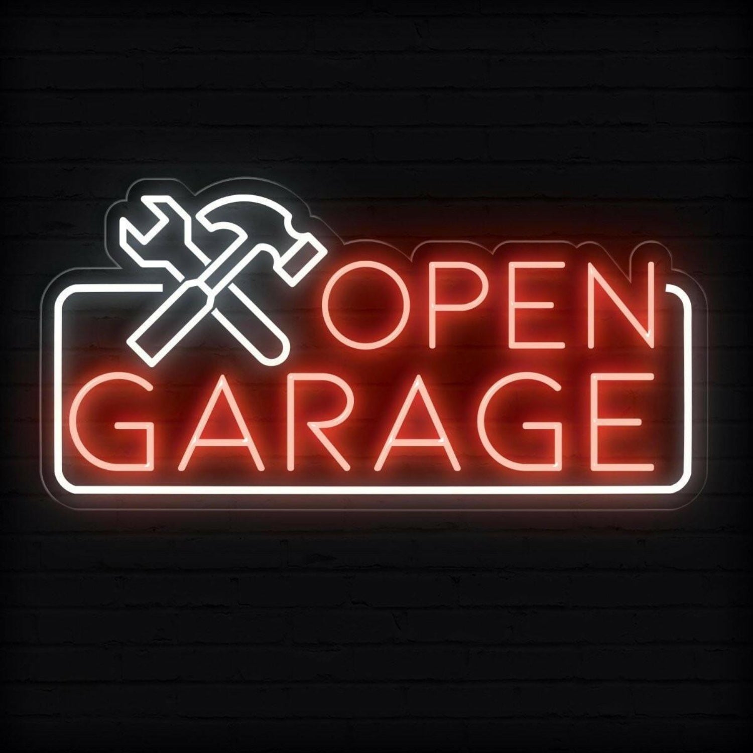 Blue White Open Garage Led Neon Sign With Tools For Auto Shop Business | Shineneon