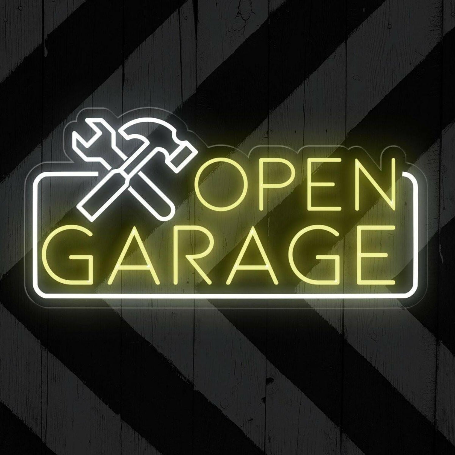 Blue White Open Garage Led Neon Sign With Tools For Auto Shop Business | Shineneon