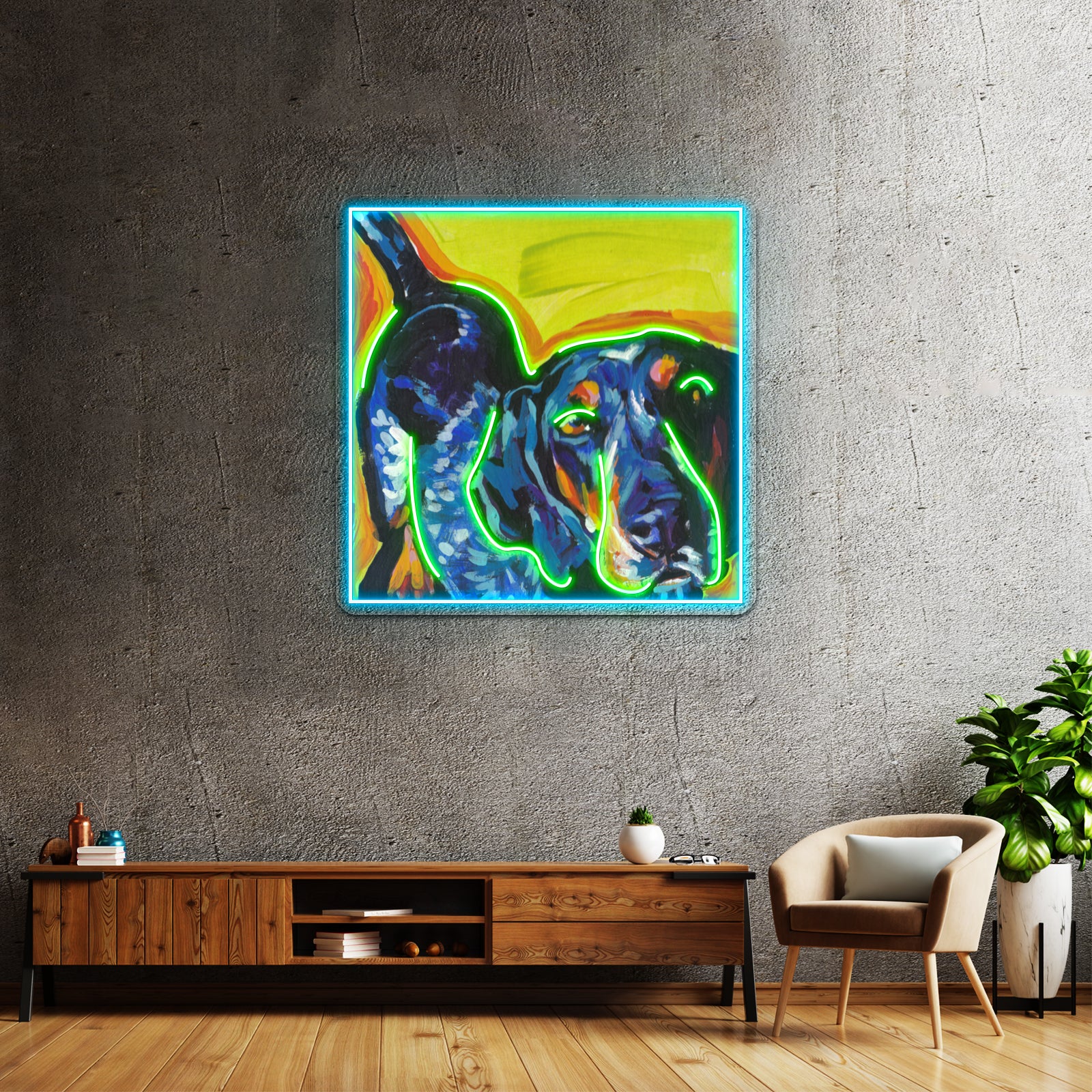 Bluetick Coonhound Dog Bright Colorful Pop Dog Artwork Led Neon Sign