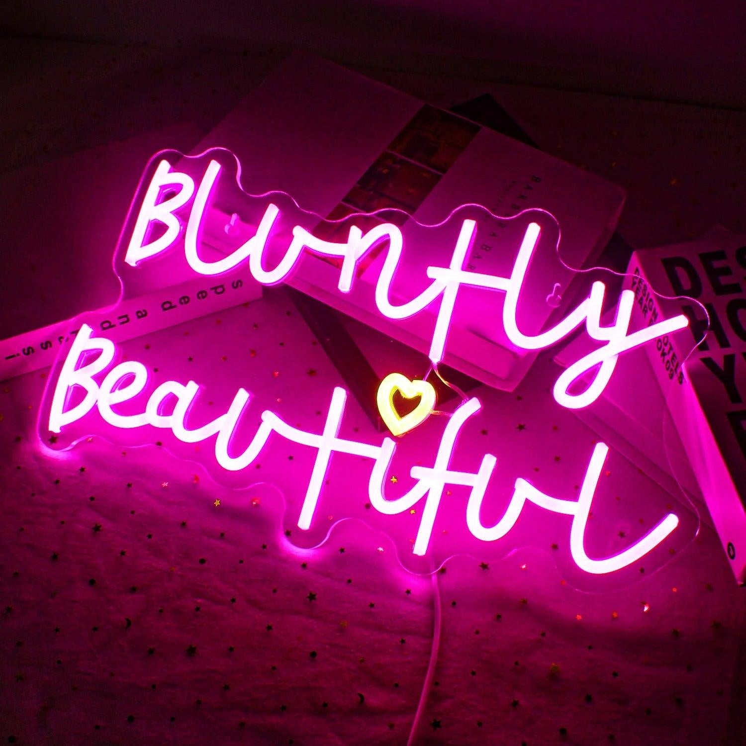Bluntly Beautiful Pink Yellow Heart Led Neon Sign Bedroom Studio Cafe Wall Accent | Shineneon