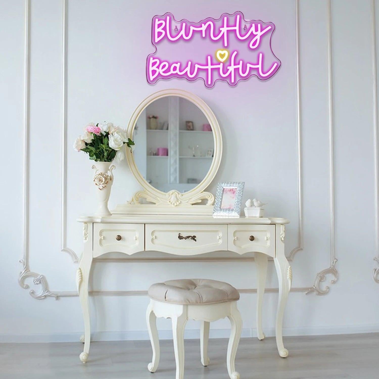 Bluntly Beautiful Pink Yellow Heart Led Neon Sign Bedroom Studio Cafe Wall Accent | Shineneon