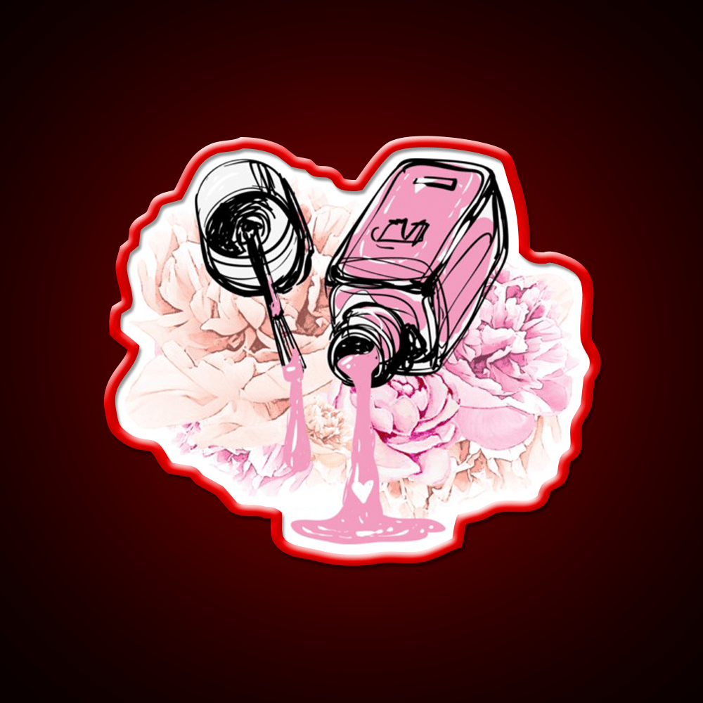 Blush Pink Nail Polish And Peony Flowers Nail Salon Led Neon Sign Rgb Color - Shineneon