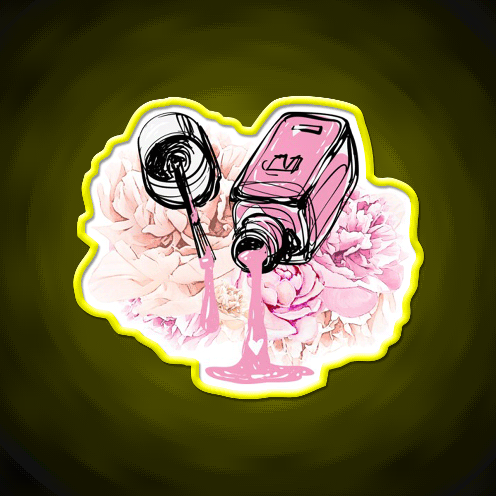 Blush Pink Nail Polish And Peony Flowers Nail Salon Led Neon Sign Rgb Color - Custom LED neon sign front view