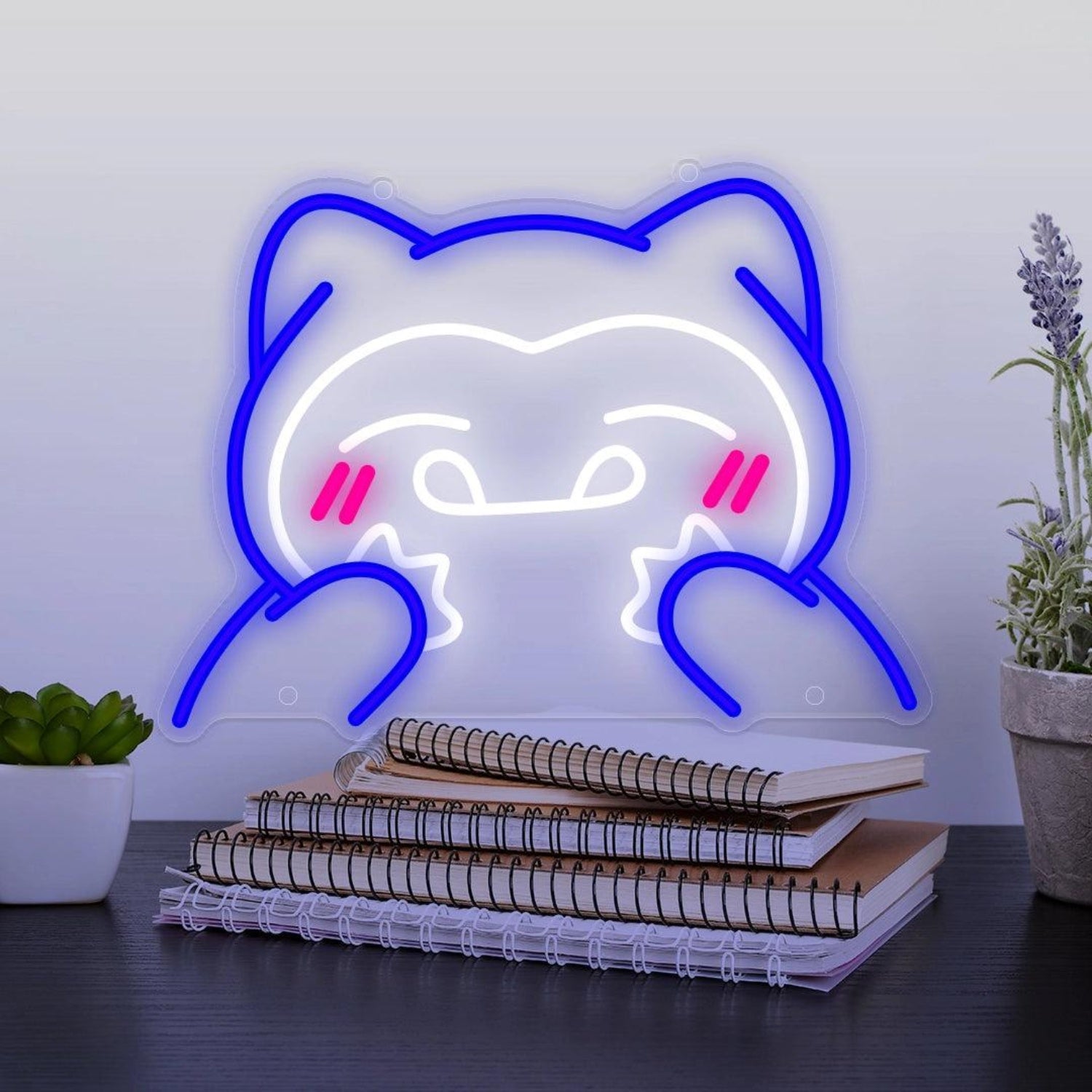 Blushing Cat Blue-White-Pink Led Neon Sign Room Decor | Shineneon