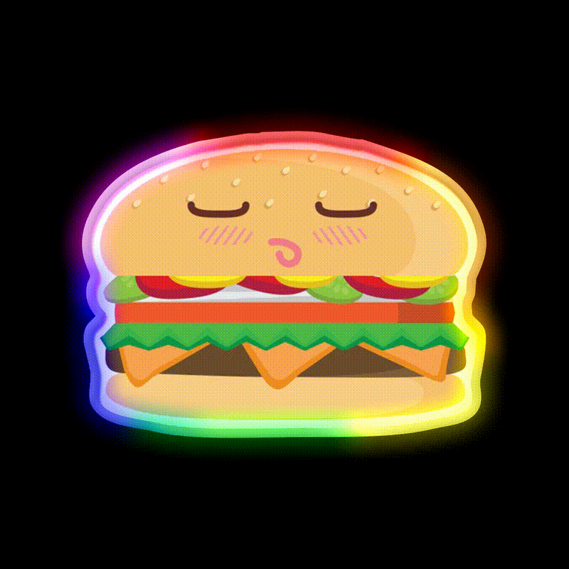 Blushing Cheeseburger Fast Food Led Neon Sign For Burger Place Rgb Color - LED neon sign close-up detail