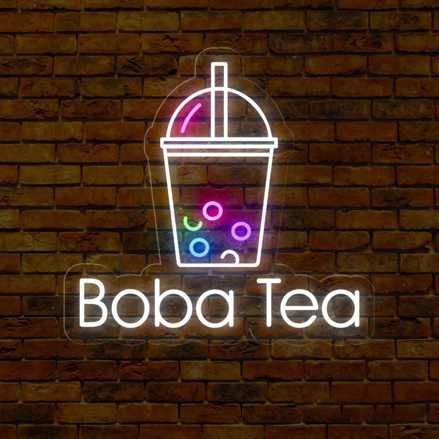 Boba Tea White Outline Multicolor Pearl Led Neon Sign For Cafe Shop | Shineneon